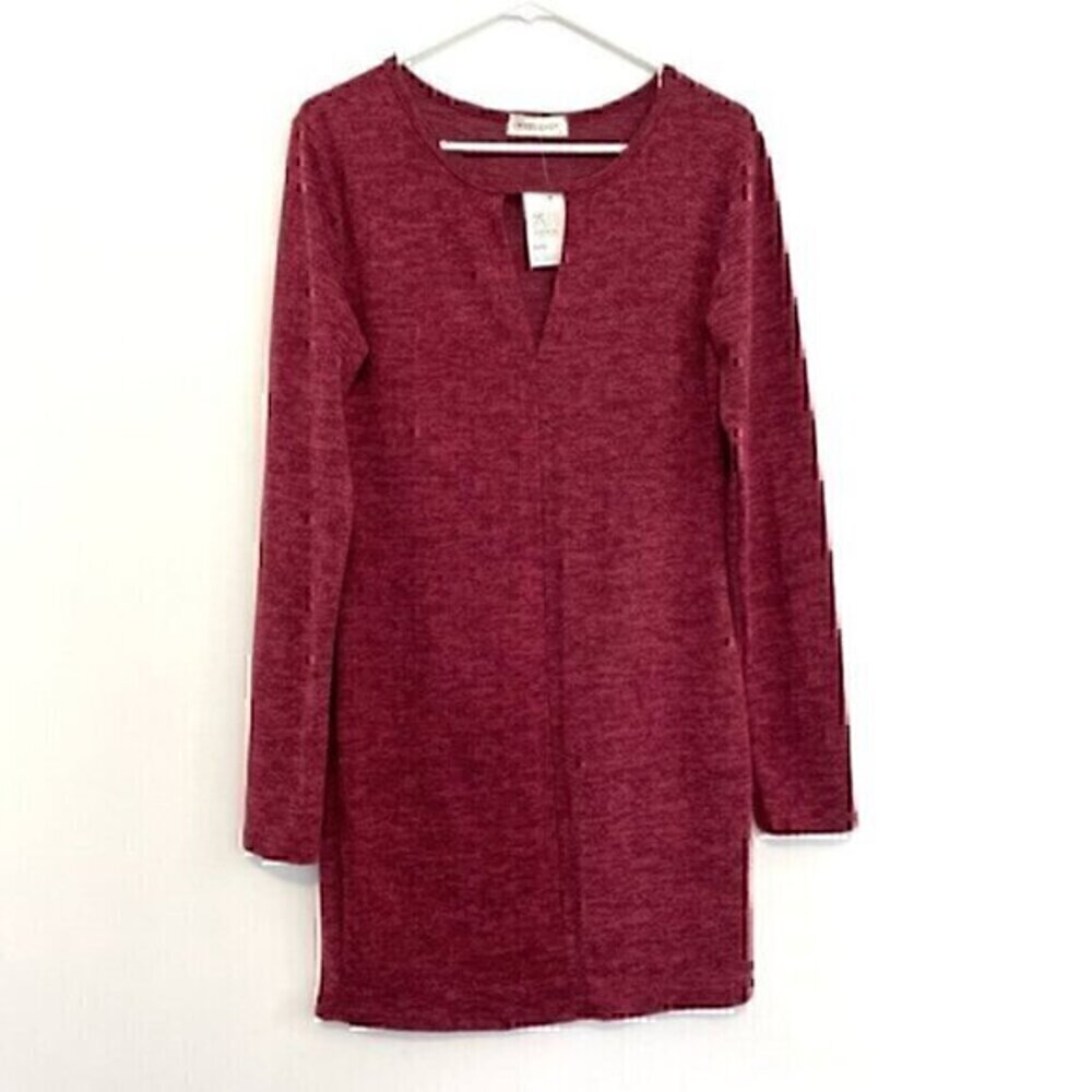 NEW NWT LOVE CRAZY Burgundy Maroon Red Keyhole Cutout Long Sleeve Sheath Dress